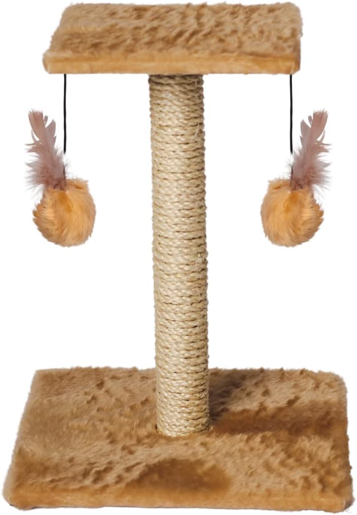 Arranhador Para Gatos Poste Com Brinquedo Duplo Exclusivo (Bege)